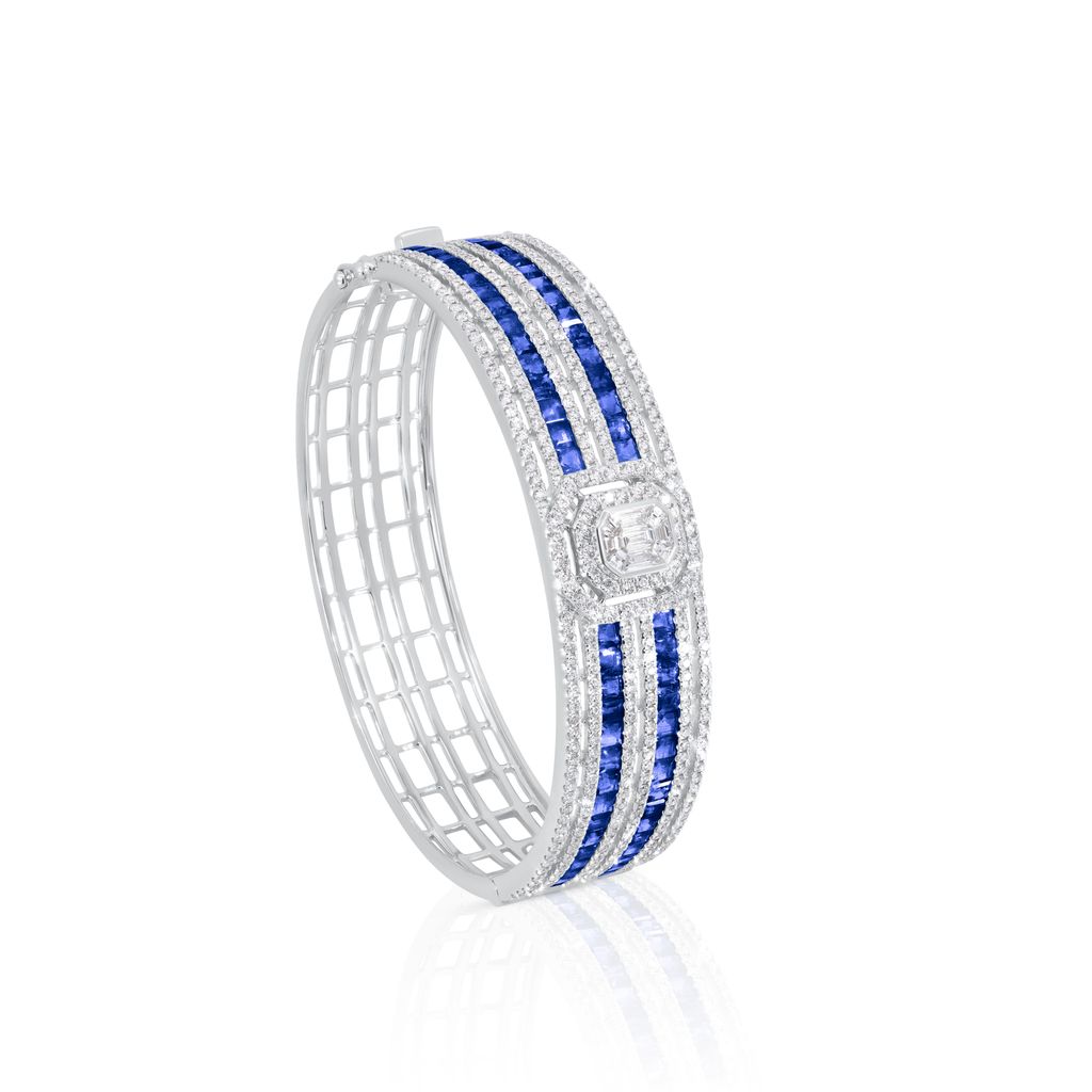 Diamond and Sapphire Bangle in 18KWG