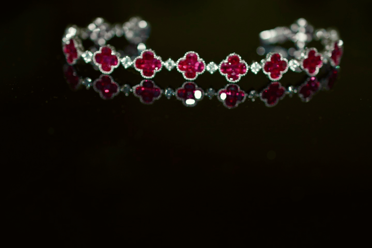 Natural Ruby and Diamond Clover Leaf Bracelet in 18KWG
