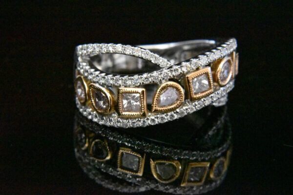 Multi shape Natural Pink and white Diamond ring in 18KWG