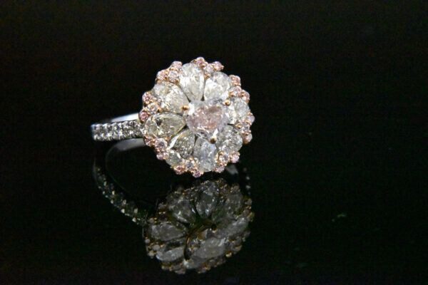 Natural Purplish Pink and White Diamond Ring in 18KWG