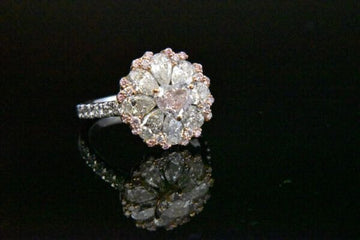 Natural Purplish Pink and White Diamond Ring in 18KWG