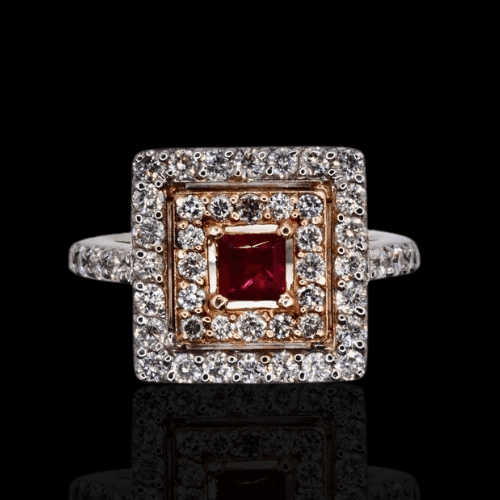 Natural Pink and White Diamond Ring with Ruby in 14K/18K