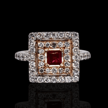 Natural Pink and White Diamond Ring with Ruby in 14K/18K