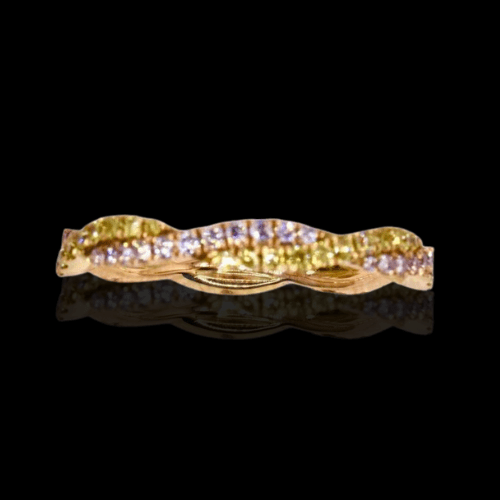 Natural Pink and Yellow Diamonds twisted Band in 18KYG