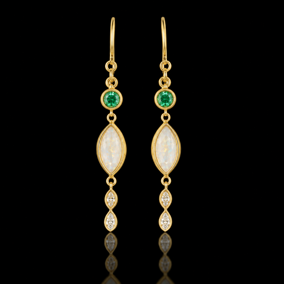 24KYG Marbella Earrings with Australian Opal, Tsavorites and Diamonds