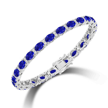 14K White Gold Blue Sapphire & Diamond Bracelet