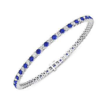 14K White Gold Blue Sapphire & Diamond Bracelet