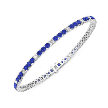 14K White Gold Blue Sapphire & Diamond Bracelet