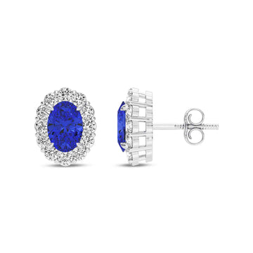14K White Gold Blue Sapphire & Diamond Earrings