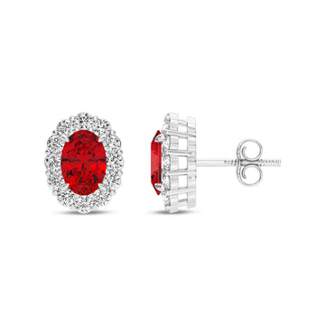 14K White Gold Ruby & Diamond Earrings