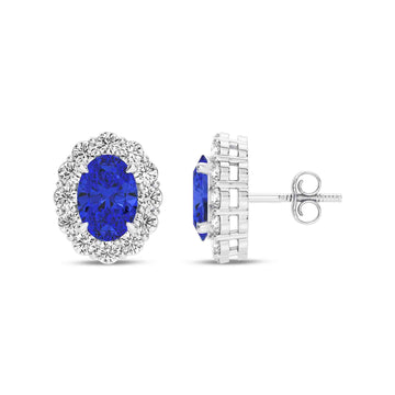 14K White Gold Blue Sapphire & Diamond Earrings