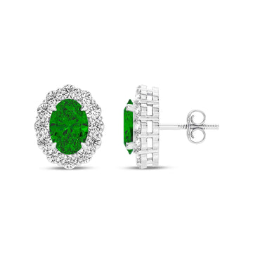 14K White Gold Emerald & Diamond Earrings