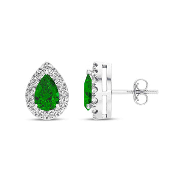 14K White Gold Emerald & Diamond Earrings