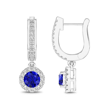 14K White Gold Blue Sapphire & Diamond Earrings