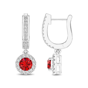 14K White Gold Ruby & Diamond Earrings