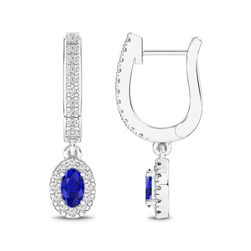 14K White Gold Blue Sapphire & Diamond Earrings