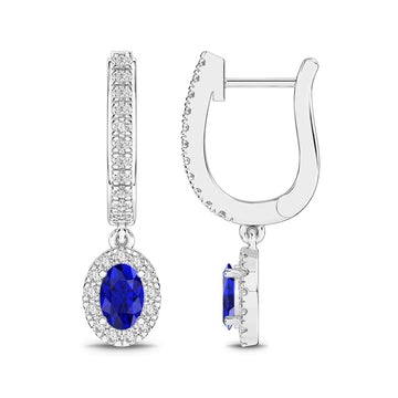 14K White Gold Blue Sapphire & Diamond Earrings