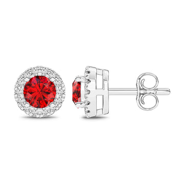 14K White Gold Ruby & Diamond Earrings