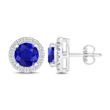 14K White Gold Blue Sapphire & Diamond Earrings