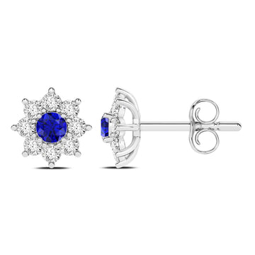 14K White Gold Blue Sapphire & Diamond Earrings