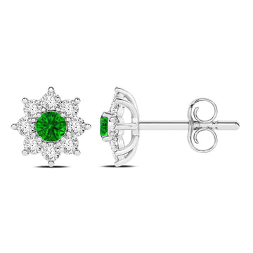 14K White Gold Emerald & Diamond Earrings