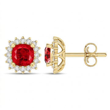 14K Yellow Gold Ruby & Diamond Earrings