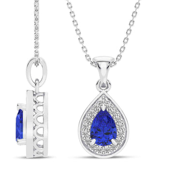 14K White Gold Blue Sapphire & Diamond Pendant