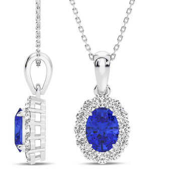 14K White Gold Blue Sapphire & Diamond Pendant