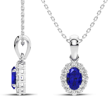 14K White Gold Blue Sapphire & Diamond Pendant