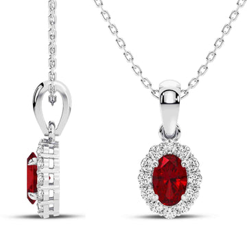 14K White Gold Ruby & Diamond Pendant