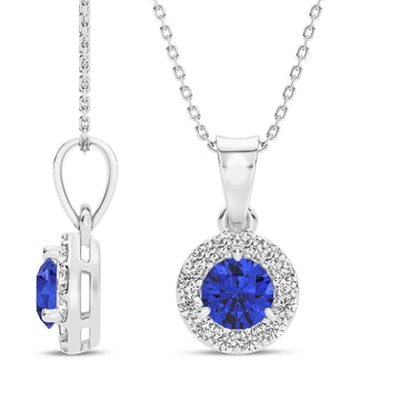 14K White Gold Blue Sapphire & Diamond Pendant