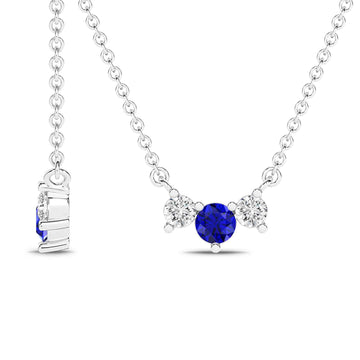 14K White Gold Blue Sapphire & Diamond Pendant