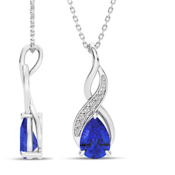 14K White Gold Blue Sapphire & Diamond Pendant