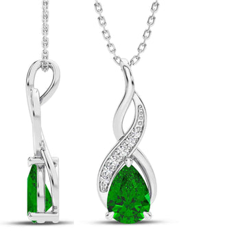 14K White Gold Emerald & Diamond Pendant