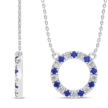 14K White Gold Blue Sapphire & Diamond Pendant