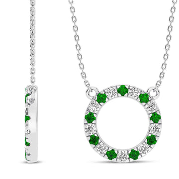 14K White Gold Emerald & Diamond Pendant