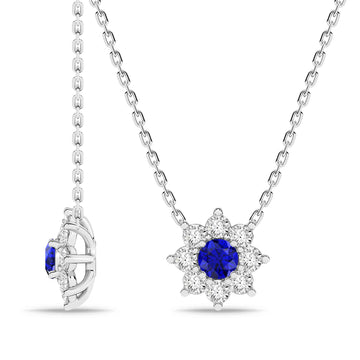14K White Gold Blue Sapphire & Diamond Pendant