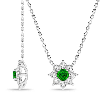 14K White Gold Emerald & Diamond Pendant
