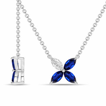14K White Gold Blue Sapphire & Diamond Pendant