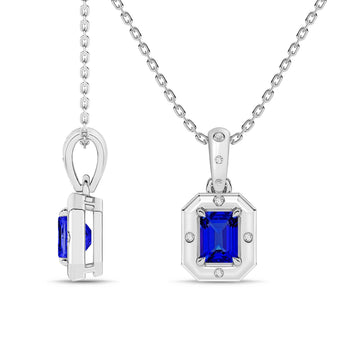 14K White Gold Blue Sapphire & Diamond Pendant