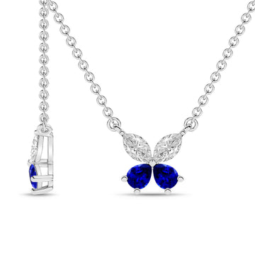 14K White Gold Blue Sapphire & Diamond Pendant