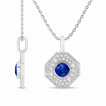 14K White Gold Blue Sapphire & Diamond Pendant