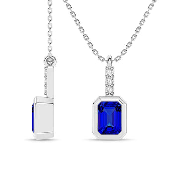 14K White Gold Blue Sapphire & Diamond Pendant
