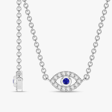 14K White Gold Blue Sapphire & Diamond Pendant
