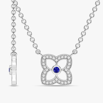 14K White Gold Blue Sapphire & Diamond Pendant
