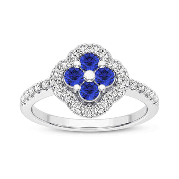 14K White Gold Blue Sapphire & Diamond Ring
