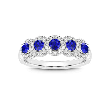 14K White Gold Blue Sapphire & Diamond Ring