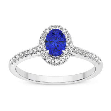 18K White Gold Blue Sapphire & Diamond Ring
