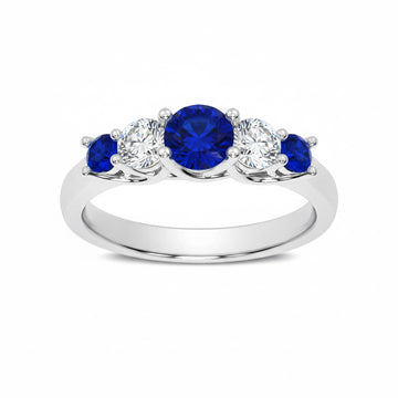 14K White Gold Blue Sapphire & Diamond Ring