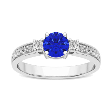 14K White Gold Blue Sapphire & Diamond Ring